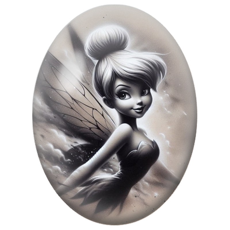 Cabochon en Verre Illustré Fée Sépia aux Ailes Fines 13x18, 18x25 ou 30x40mm