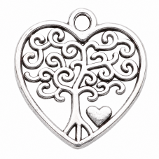 4 Breloques Coeur Arbre Argenté 18x17mm Saint Valentin pour la Création de Bijoux Fantaisie - DIY
