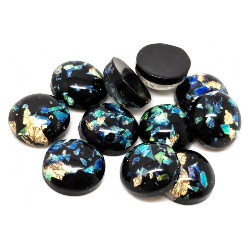 10 Cabochons Pailletés Noir, Bleu ou Turquoise en Résine pour Support 12mm