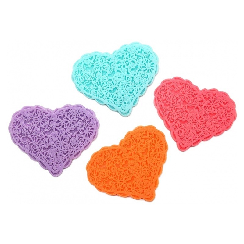 4 Cabochons Coeurs Multicolores en Résine 41x23mm
