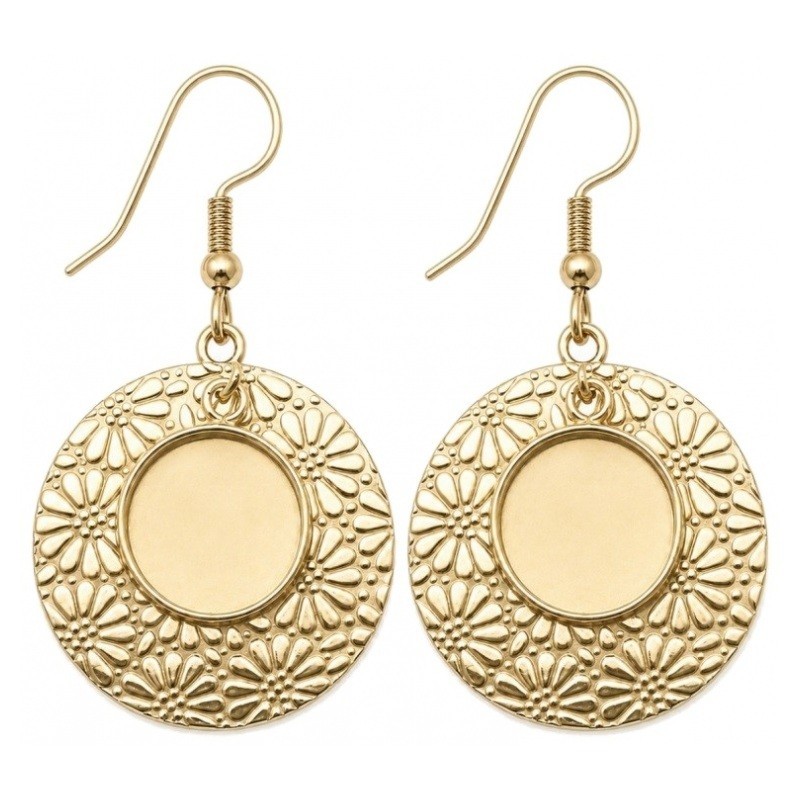 1 Paire de Supports Boucles d’Oreilles en Acier Inoxydable Doré pour Cabochon 12mm