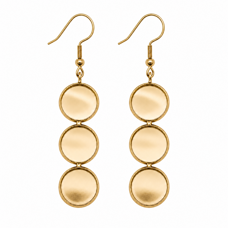 1 Paire de Support Boucle d'Oreille en Acier Inoxydable Doré pour Cabochon 12mm