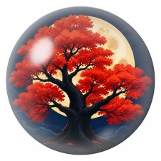 Cabochon en Verre Illustré Arbre Rouge sous la Lune 12 à 25mm pour la Création de Bijoux Fantaisie - DIY