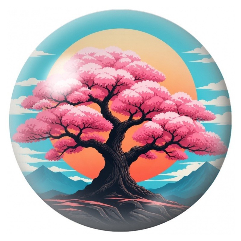 Cabochon en Verre Illustré Arbre de Cerisiers au Soleil Couchant 12 à 25mm