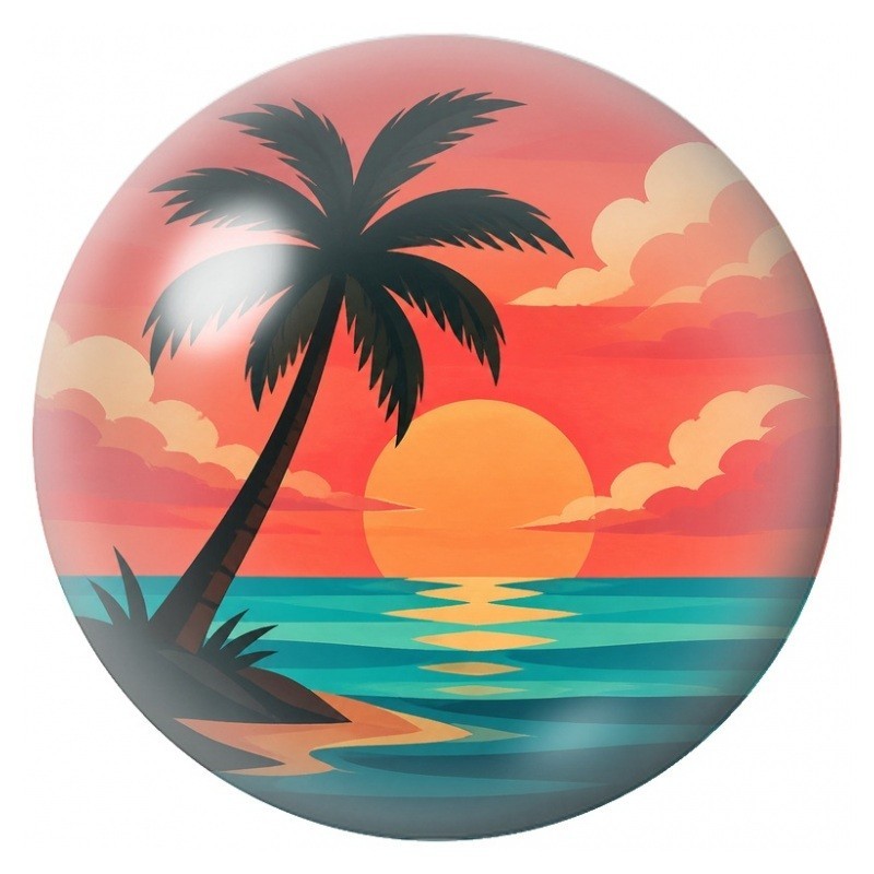Cabochon en Verre Illustré Palmier au Soleil sur l’Océan 12 à 25mm
