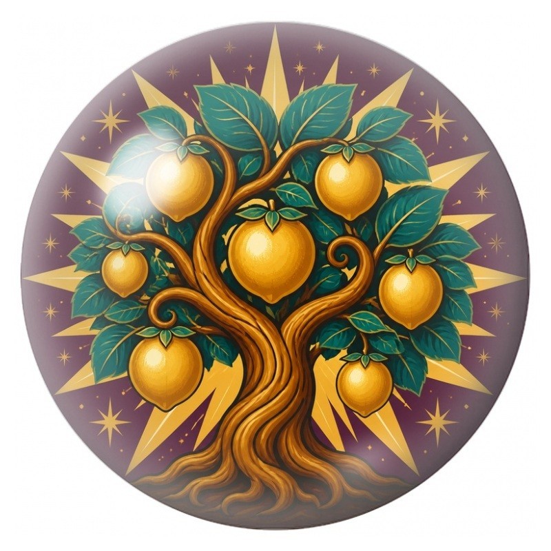 Cabochon en Verre Illustré Arbre aux Fruits Dorés 12 à 25mm