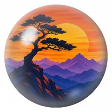 Cabochon en Verre Illustré Arbre Bonsaï au Soleil Orange 12 à 25mm pour la Création de Bijoux Fantaisie - DIY