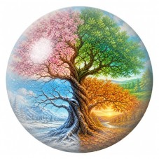 Cabochon en Verre Illustré Arbre des Quatre Saisons 12 à 25mm pour la Création de Bijoux Fantaisie - DIY