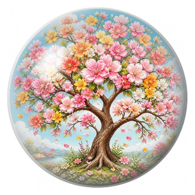 Cabochon en Verre Illustré Arbre Fleuri aux Couleurs Vives 12 à 25mm