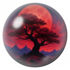 Cabochon en Verre Illustré Arbre Rouge sous la Lune Écarlate 12 à 25mm pour la Création de Bijoux Fantaisie - DIY