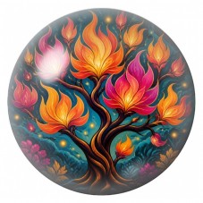 Cabochon en Verre Illustré Arbre aux Fleurs de Feu 12 à 25mm pour la Création de Bijoux Fantaisie - DIY