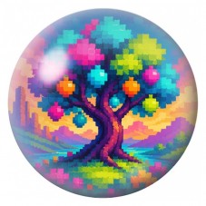 Cabochon en Verre Illustré Arbre Pixel aux Fruits Colorés 12 à 25mm pour la Création de Bijoux Fantaisie - DIY