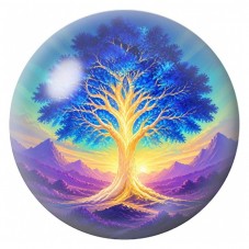 Cabochon en Verre Illustré Arbre Bleu au Tronc Doré 12 à 25mm pour la Création de Bijoux Fantaisie - DIY
