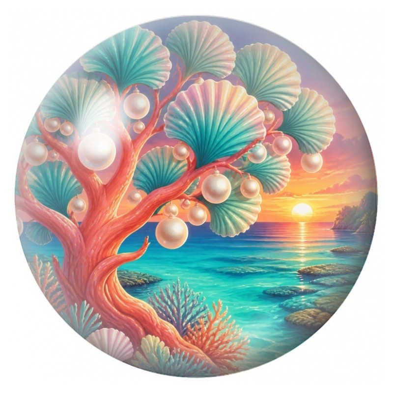 Cabochon en Verre Illustré Arbre Marin aux Perles 12 à 25mm