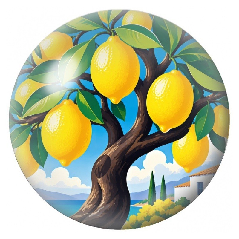 Cabochon en Verre Illustré Citronnier au Bord de la Mer 12 à 25mm