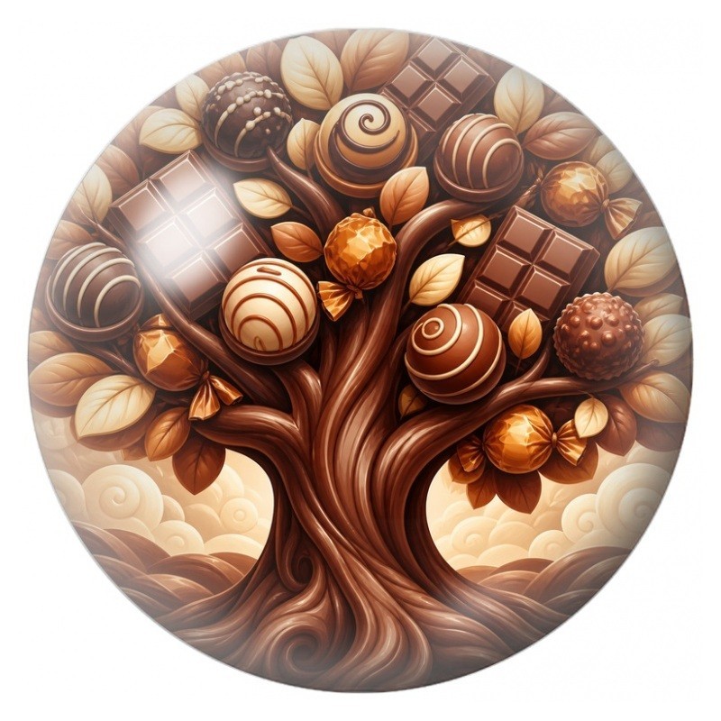 Cabochon en Verre Illustré Arbre Gourmand aux Chocolats 12 à 25mm