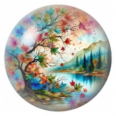Cabochon en Verre Illustré Arbre d’Automne en Vitrail 12 à 25mm pour la Création de Bijoux Fantaisie - DIY