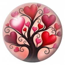 Cabochon en Verre Illustré Arbre aux Cœurs Rouges et Roses 12 à 25mm pour la Création de Bijoux Fantaisie - DIY