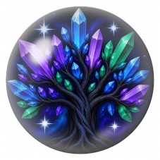 Cabochon en Verre Illustré Arbre aux Cristaux Bleus et Violets 12 à 25mm pour la Création de Bijoux Fantaisie - DIY
