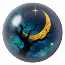 Cabochon en Verre Illustré Arbre au Croissant de Lune Doré 12 à 25mm pour la Création de Bijoux Fantaisie - DIY