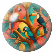 Cabochon en Verre Illustré Arbre aux Perroquets Colorés 12 à 25mm pour la Création de Bijoux Fantaisie - DIY