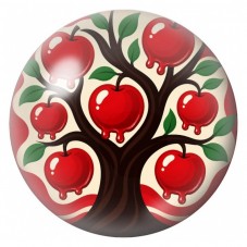 Cabochon en Verre Illustré Pommier aux Fruits Rouges 12 à 25mm pour la Création de Bijoux Fantaisie - DIY