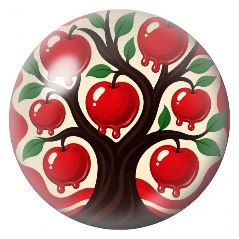 Cabochon en Verre Illustré Pommier aux Fruits Rouges 12 à 25mm
