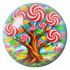 Cabochon en Verre Illustré Arbre aux Sucettes Rouges et Blanches 12 à 25mm pour la Création de Bijoux Fantaisie - DIY
