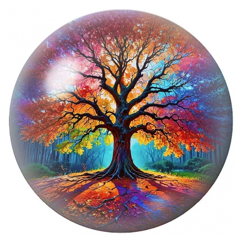 Cabochon en Verre Illustré Arbre aux Feuillages Multicolores 12 à 25mm
