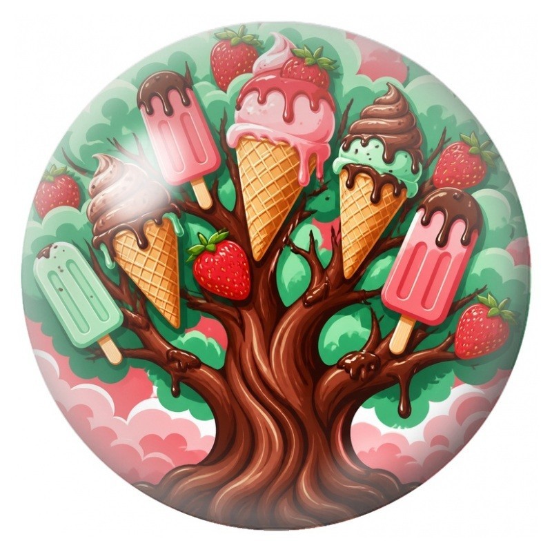 Cabochon en Verre Illustré Arbre aux Glaces et aux Fraises 12 à 25mm