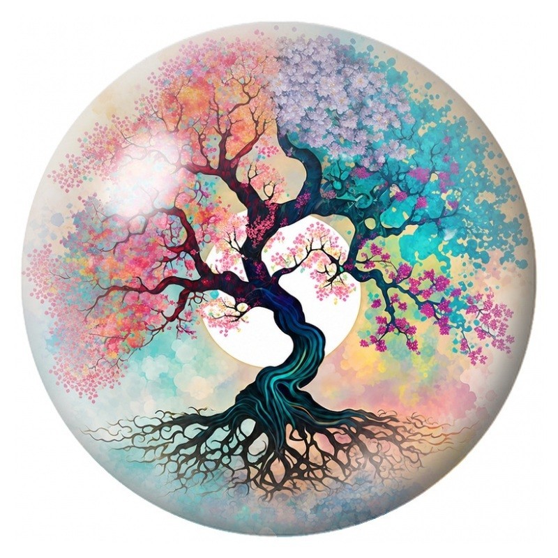 Cabochon en Verre Illustré Arbre aux Quatre Couleurs 12 à 25mm