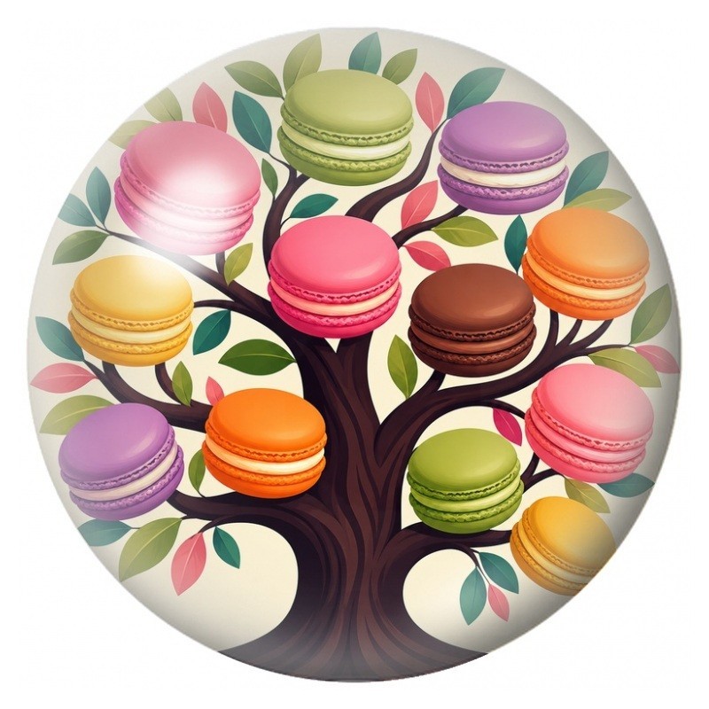 Cabochon en Verre Illustré Arbre aux Macarons Colorés 12 à 25mm