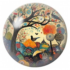 Cabochon en Verre Illustré Arbre Folk aux Oiseaux et aux Fleurs 12 à 25mm pour la Création de Bijoux Fantaisie - DIY