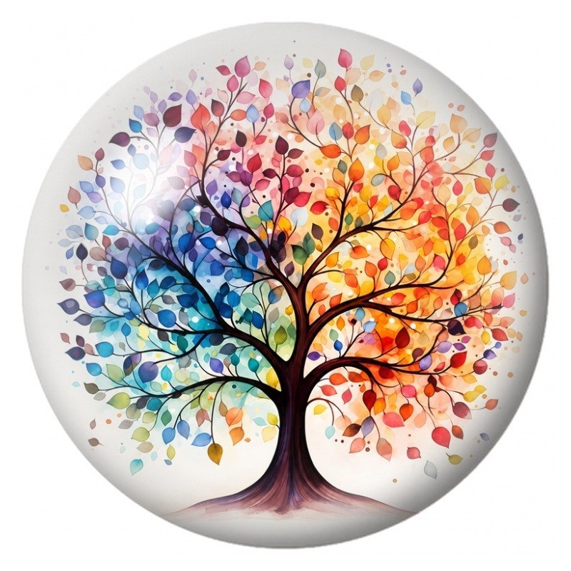 Cabochon en Verre Illustré Arbre aux Quatre Saisons Aquarellé 12 à 25mm