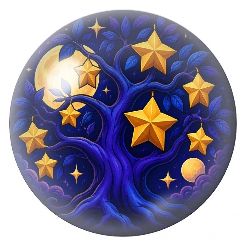 Cabochon en Verre Illustré Arbre aux Étoiles sous la Lune 12 à 25mm