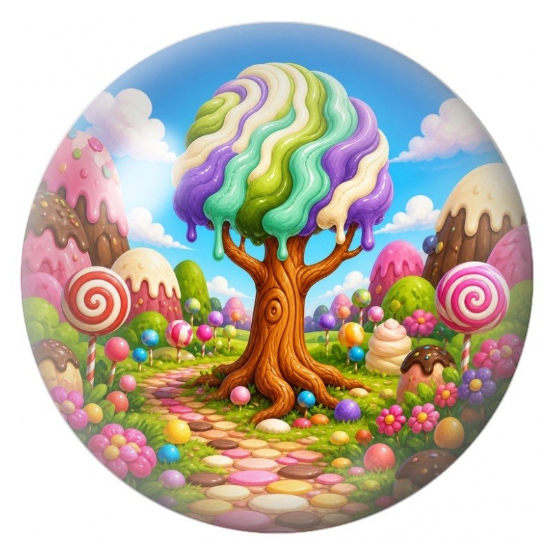 Cabochon en Verre Illustré Arbre aux Couleurs Givrées dans un Jardin de Friandises 12 à 25mm