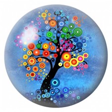 Cabochon en Verre Illustré Arbre Abstrait aux Cercles sur Fond Bleu 12 à 25mm pour la Création de Bijoux Fantaisie - DIY