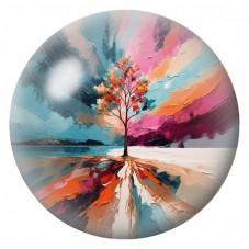 Cabochon en Verre Illustré Arbre Coloré au Reflet du Lac 12 à 25mm pour la Création de Bijoux Fantaisie - DIY