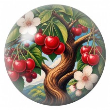 Cabochon en Verre Illustré Cerisier aux Fruits Rouges 12 à 25mm pour la Création de Bijoux Fantaisie - DIY
