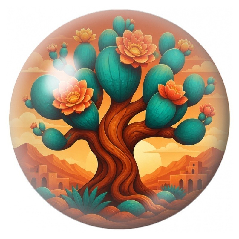 Cabochon en Verre Illustré Arbre Cactus au Cœur du Désert 12 à 25mm