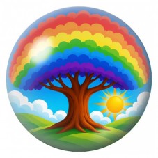 Cabochon en Verre Illustré Arbre Arc-en-Ciel sous le Soleil 12 à 25mm pour la Création de Bijoux Fantaisie - DIY