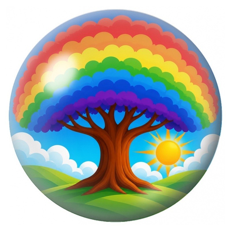 Cabochon en Verre Illustré Arbre Arc-en-Ciel sous le Soleil 12 à 25mm