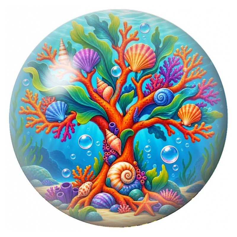 Cabochon en Verre Illustré Arbre Corail sous la Mer 12 à 25mm