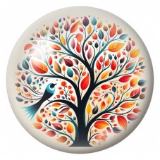 Cabochon en Verre Illustré Arbre aux Feuilles d’Automne et à l’Oiseau 12 à 25mm pour la Création de Bijoux Fantaisie - DIY