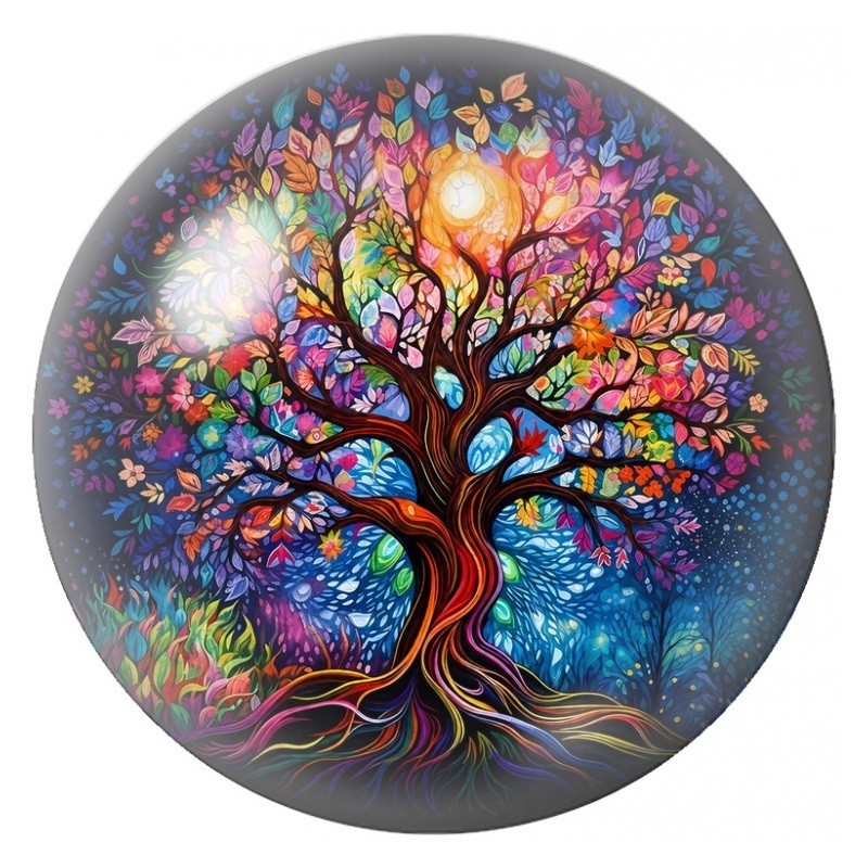 Cabochon en Verre Illustré Arbre de Vie aux Couleurs du Monde 12 à 25mm