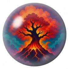 Cabochon en Verre Illustré Arbre en Flammes sur la Montagne 12 à 25mm pour la Création de Bijoux Fantaisie - DIY