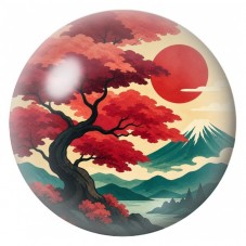 Cabochon en Verre Illustré Arbre Japonais au Soleil Rouge 12 à 25mm pour la Création de Bijoux Fantaisie - DIY