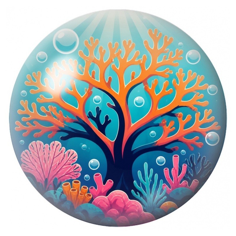 Cabochon en Verre Illustré Arbre Corail sous les Bulles 12 à 25mm