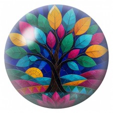 Cabochon en Verre Illustré Arbre en Vitrail Multicolore 12 à 25mm pour la Création de Bijoux Fantaisie - DIY