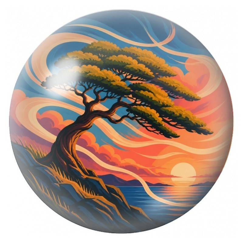 Cabochon en Verre Illustré Arbre au Soleil sur la Mer 12 à 25mm